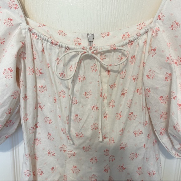 Selkie Parfait Poet Pink White Floral Midi Day Dress Puff Sleeves XXS - Picture 8 of 15